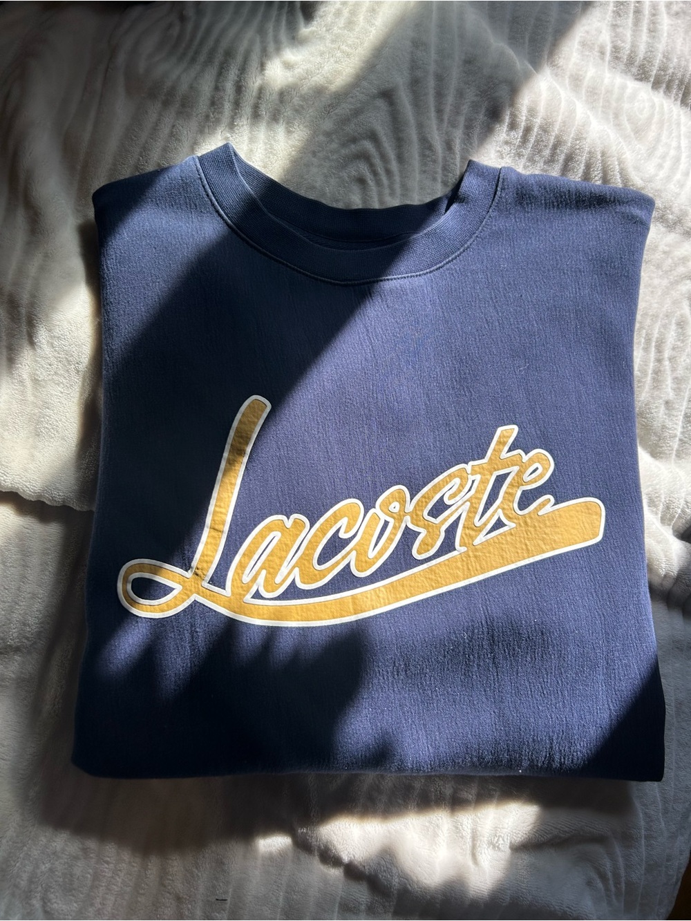 Lacoste Navy Crewneck Sweatshirt with Yellow Script Logo